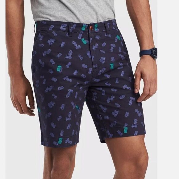 Mens Tommy Hilfiger Navy Pineapple Embroidered Scatter Print 9" Size 33 - Picture 1 of 7